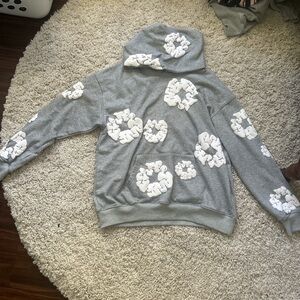 Grey denim tear hoodie